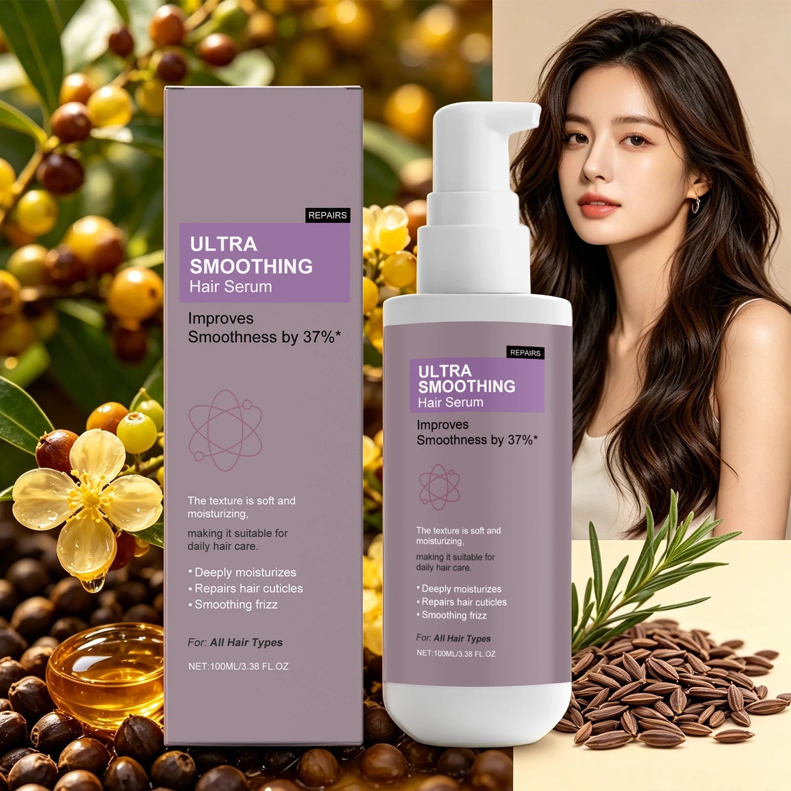 37% Smoothing Hair Serum for Dry & Frizzy Hair Anti-Frizz & Cuticle Repair Serum Prevent Hair Loss Reduce Breakage Hair Care