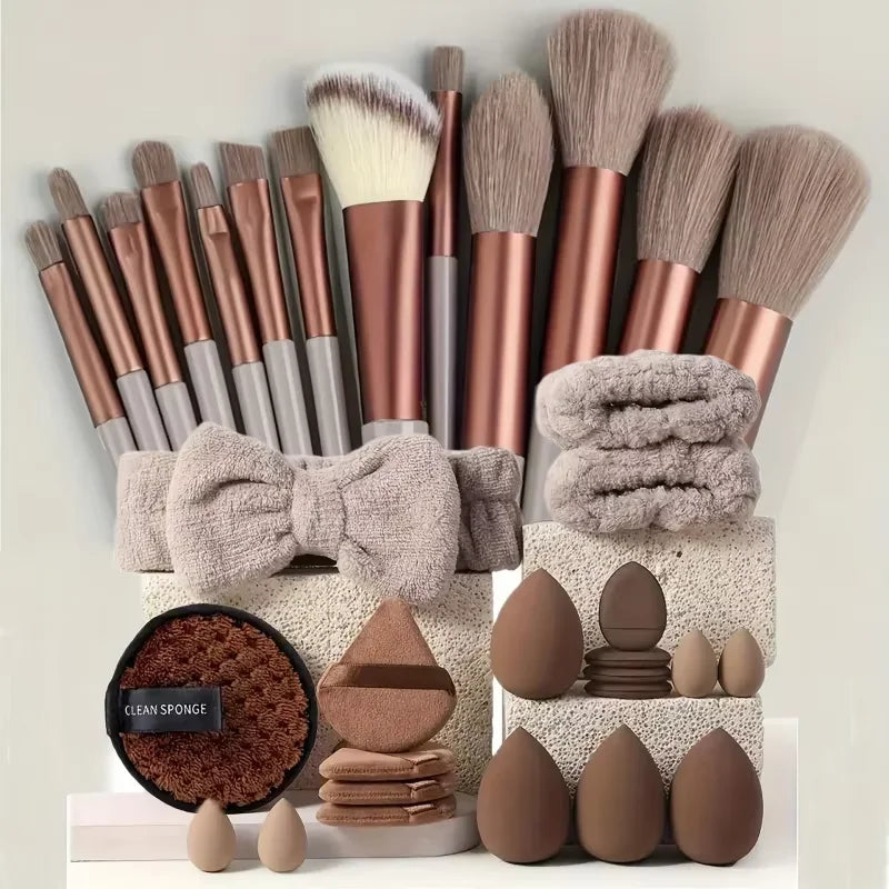 Professional Makeup Brush Set with Sponge Foundation Blush Eyeshadow Kit Nylon Cosmetic Tools for Women Girls Beginners Gift