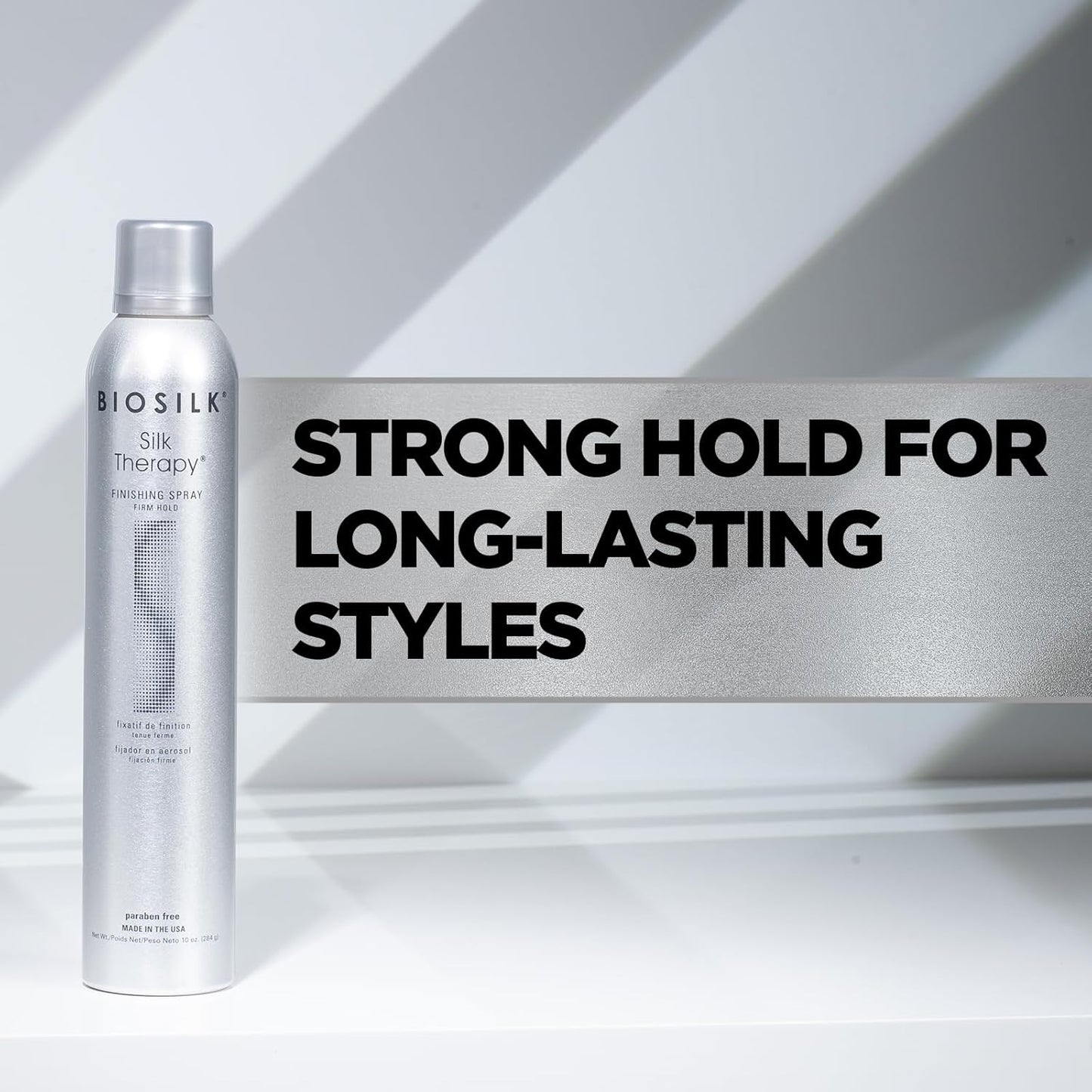 Silk Therapy Finishing Spray Firm Hold, Strong-Hold Hairspray for Long-Lasting Styles, Adds Brilliant Shine & Keeps Hair Touchable, Sulfate-Free, Paraben-Free, Cruelty-Free, 10 Oz