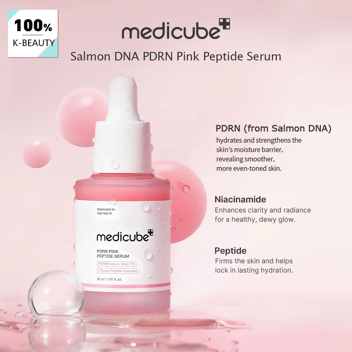 Salmon DNA PDRN Pink Peptide Serum,Smooth&Fast-Absorbing,Refreshing&Non-Sticky,Korean Skincare,K-Beauty,Korean Makeup