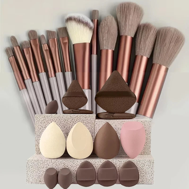 Professional Makeup Brush Set with Sponge Foundation Blush Eyeshadow Kit Nylon Cosmetic Tools for Women Girls Beginners Gift