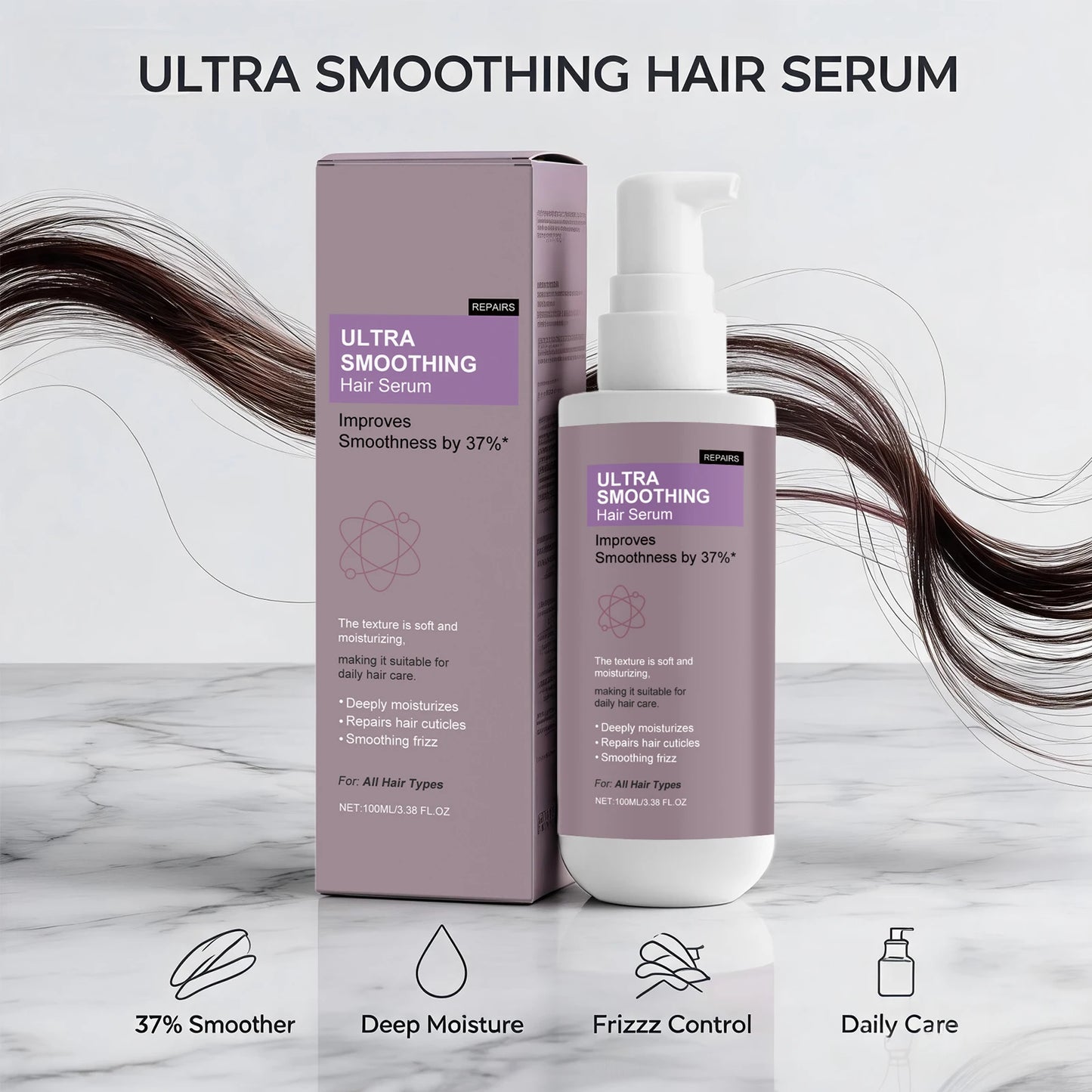 37% Smoothing Hair Serum for Dry & Frizzy Hair Anti-Frizz & Cuticle Repair Serum Prevent Hair Loss Reduce Breakage Hair Care
