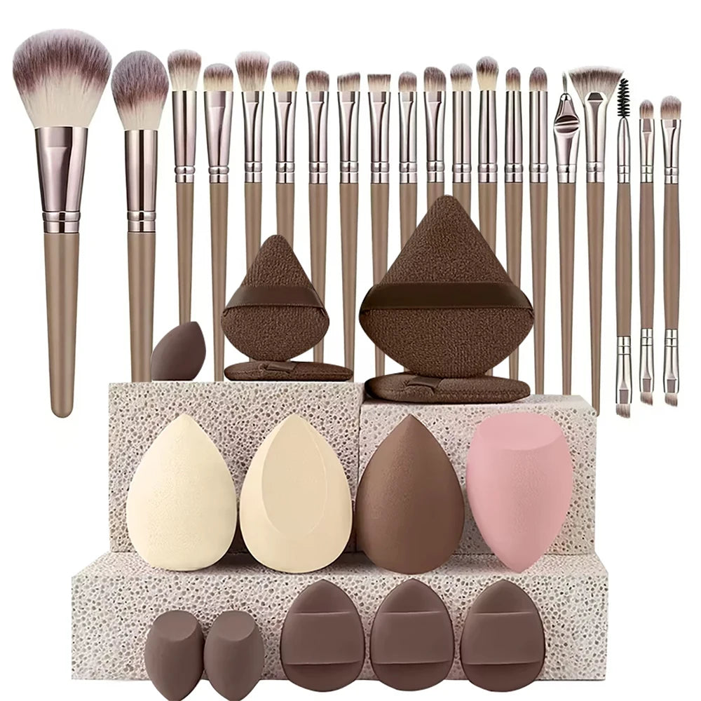 Professional Makeup Brush Set with Sponge Foundation Blush Eyeshadow Kit Nylon Cosmetic Tools for Women Girls Beginners Gift
