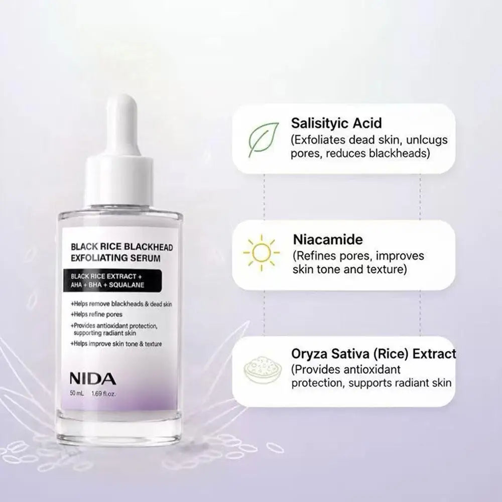 NIDA Serum - Black White Rice, Youthful Yam Mucin, Salmon PDRN Peptide, Centella for Skin Hydrate Renewal Exfoliating Moisturize