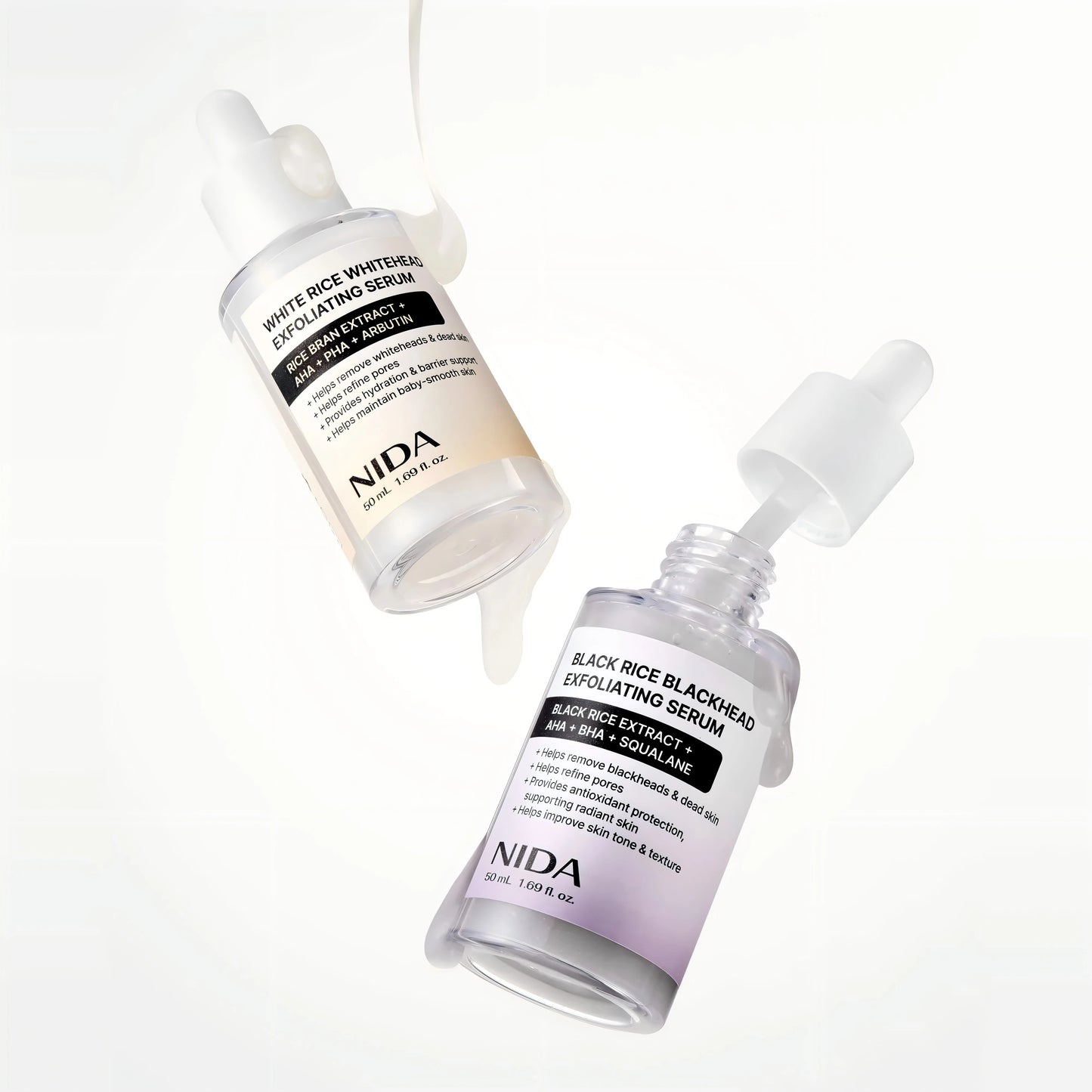 NIDA Serum - Black White Rice, Youthful Yam Mucin, Salmon PDRN Peptide, Centella for Skin Hydrate Renewal Exfoliating Moisturize