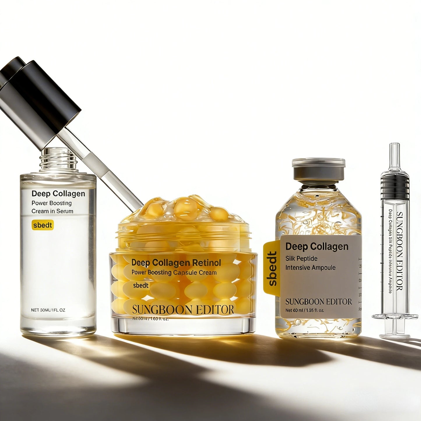 Korean Sbect Facial Skin Care Set - Collagen Silk Peptide Ampoule, Boosting Cream Serum, Retinol Capsule, Revitalizing, Brighten