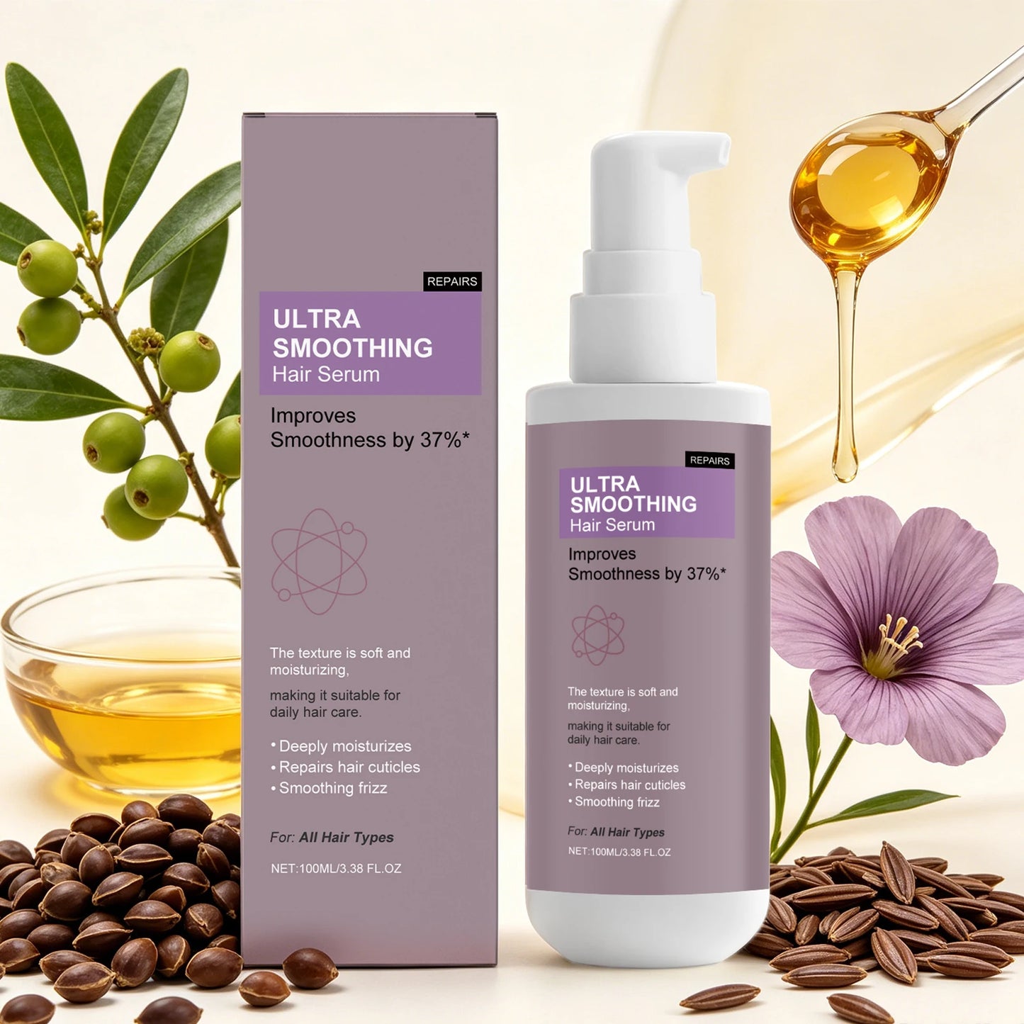 37% Smoothing Hair Serum for Dry & Frizzy Hair Anti-Frizz & Cuticle Repair Serum Prevent Hair Loss Reduce Breakage Hair Care