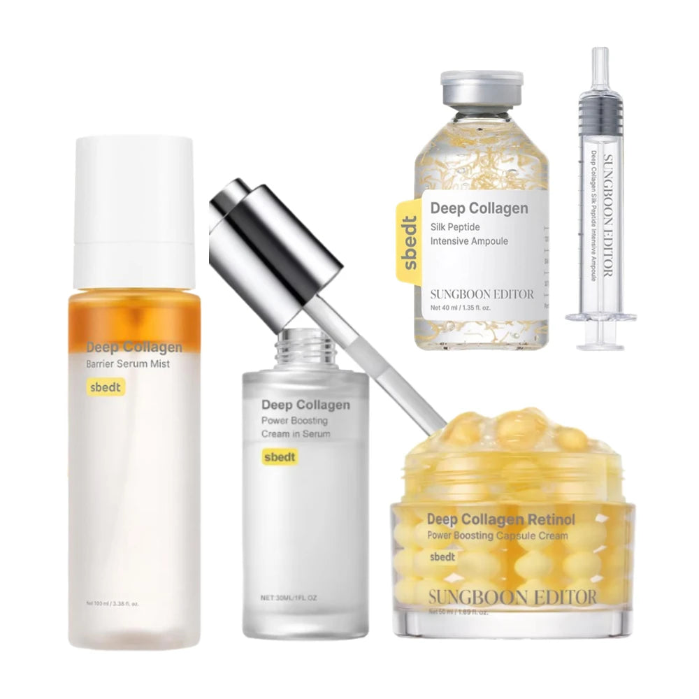 Korean Sbect Facial Skin Care Set - Collagen Silk Peptide Ampoule, Boosting Cream Serum, Retinol Capsule, Revitalizing, Brighten